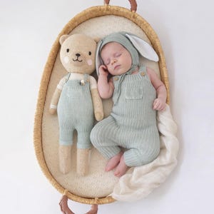 Baby Cotton knit Dolly Jumper with Bunny Bonnet | Spring Mint 2 PC set