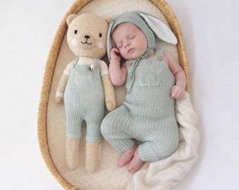 Baby Cotton knit Dolly Jumper with Bunny Bonnet | Spring Mint 2 PC set