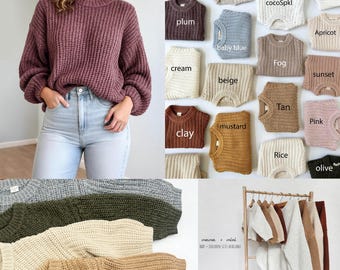 Chunky Knitted Adult  Woman's Sweater | Braided Cotton Oversized Relaxed LADIES Sweater