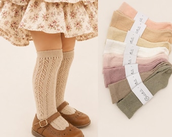 Cotton Blend Baby Knee High Socks Open Knit Lace Jasmine Socks