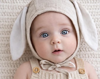 Hasenohren Mütze Mütze | Baby Kinder Leinen |Frühling Ostermütze
