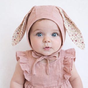 Bunny Ears Hat bonnet| Baby kids Linen floral |Spring Easter hat
