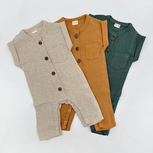 Mono de verano para bebé, niño y niña, de muselina de algodón, de una pieza con botones, jersey Sami