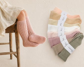 Cotton Blend Baby Knee High Socks Open Knit Lace Jasmin Socks