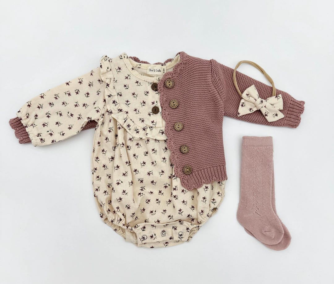Babyhug 100% Cotton Interlock Knit Full Length Romper with Floral Print Pack of 2 - White & Purple main image 1