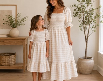 Gingham Plaid Dress Mama Ladies sizes | Puff Sleeve Sienna