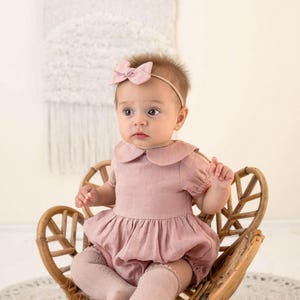 Velvet Baby Romper with Peter Pan Collar & Bow main image 0
