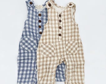 Baby Muslin Jumper Gingham Casual Sleeveless overall | Pierre II MUSLIN