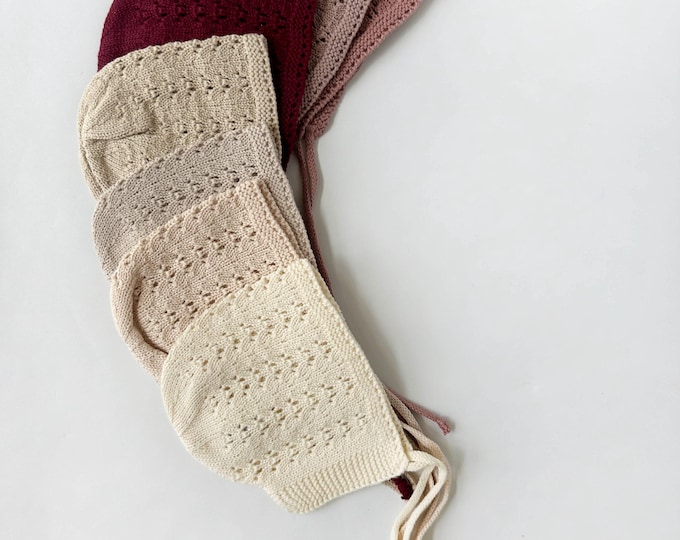 Knit baby bonnet| cotton crochet look hat | Jamie knitted
