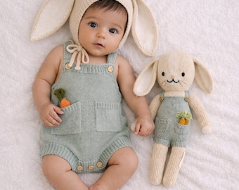 Pelele de punto para bebé clásico Primavera Pascua / Pelele Henry azul polvoriento