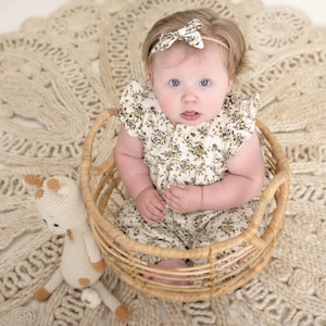 Baby Girl Cotton Floral Jumper Romper with Bow | OPTIONS| Jennifer VINTAGE Floral image 3