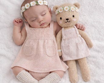 Baby Girl Cotton Knitted Bubble Dress Spring Easter Set |  Olivia 4pc set