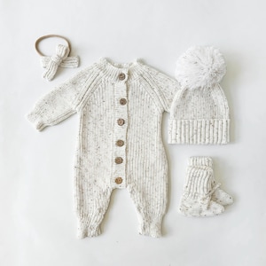 Baby Knit Jumpsuit Buttoned Outfit | Combo Options| Beanie booties Jumper| Coco-Speckle MEKO