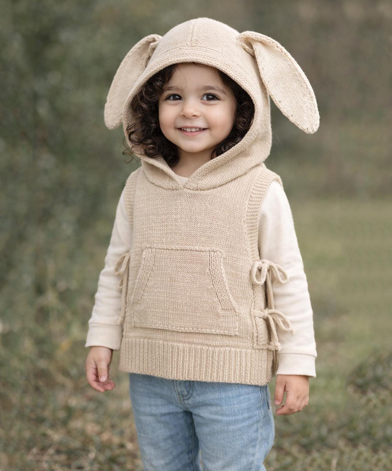 Baby Knit Bunny Vest with Ears Oatmeal Cotton Hooded Sweater Vest