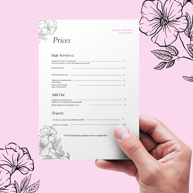 Bridal Hairstylist Event Contract, Wedding Hairstylist Booking Template