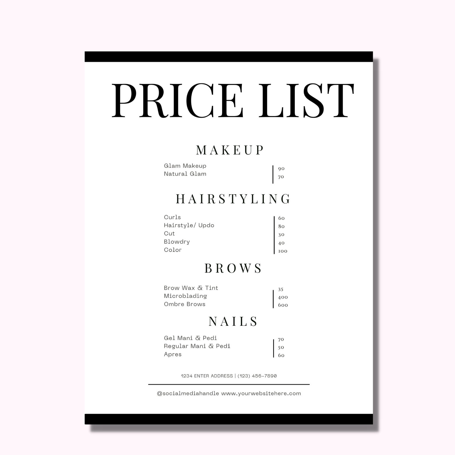 DIY Price List Template for Beauty Salons, Makeup Artists, Hair DIY Price List Template for Beauty Salons, Makeup Artists, Hair