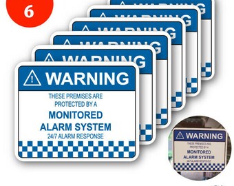 6 x alarm system monitored warning security stickers waterproof security sign wi