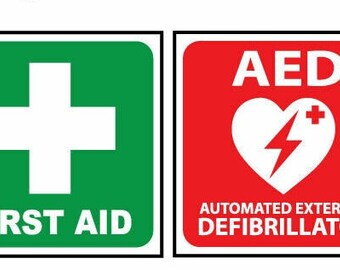 Magnetic First aid &  AED automated external defibrillator  warning signs set