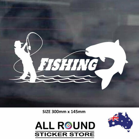 Fisherman Catching Big Fish funny-fishing-car-sticker-popular-boating-camping  