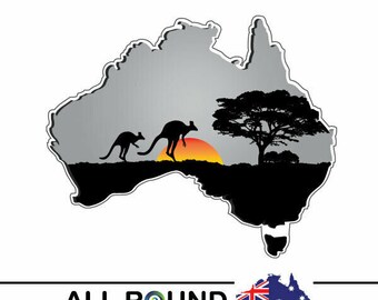 Large australia-map-sticker-with-kangaroo-sunset- for motorhome, boat, truck, ca