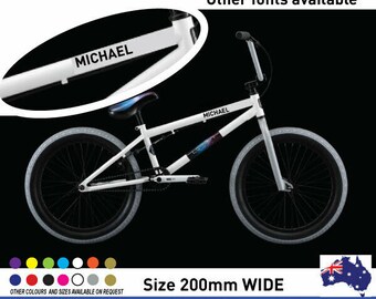 2 x bike name stickers , custom personalised name stickers for bmx bicyle
