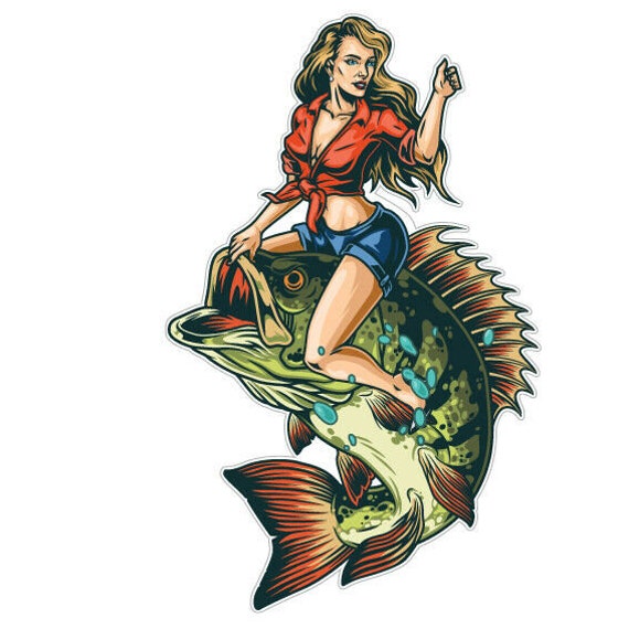Sexy Girl Riding Fish Sticker Decal , Boat, Car 4x4 Motorhome Decal 