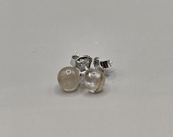Golden Rutile Quartz Stud Earrings | Sterling Silver Quartz Earrings