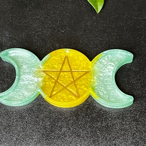 Handmade Pentagram Triple Moon Tray - Ring Tray - Crystal Holder - Candle Holder