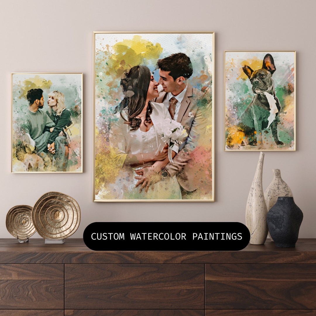 Custom Watercolor Couple Painting Gift Portrait From Photo Custom