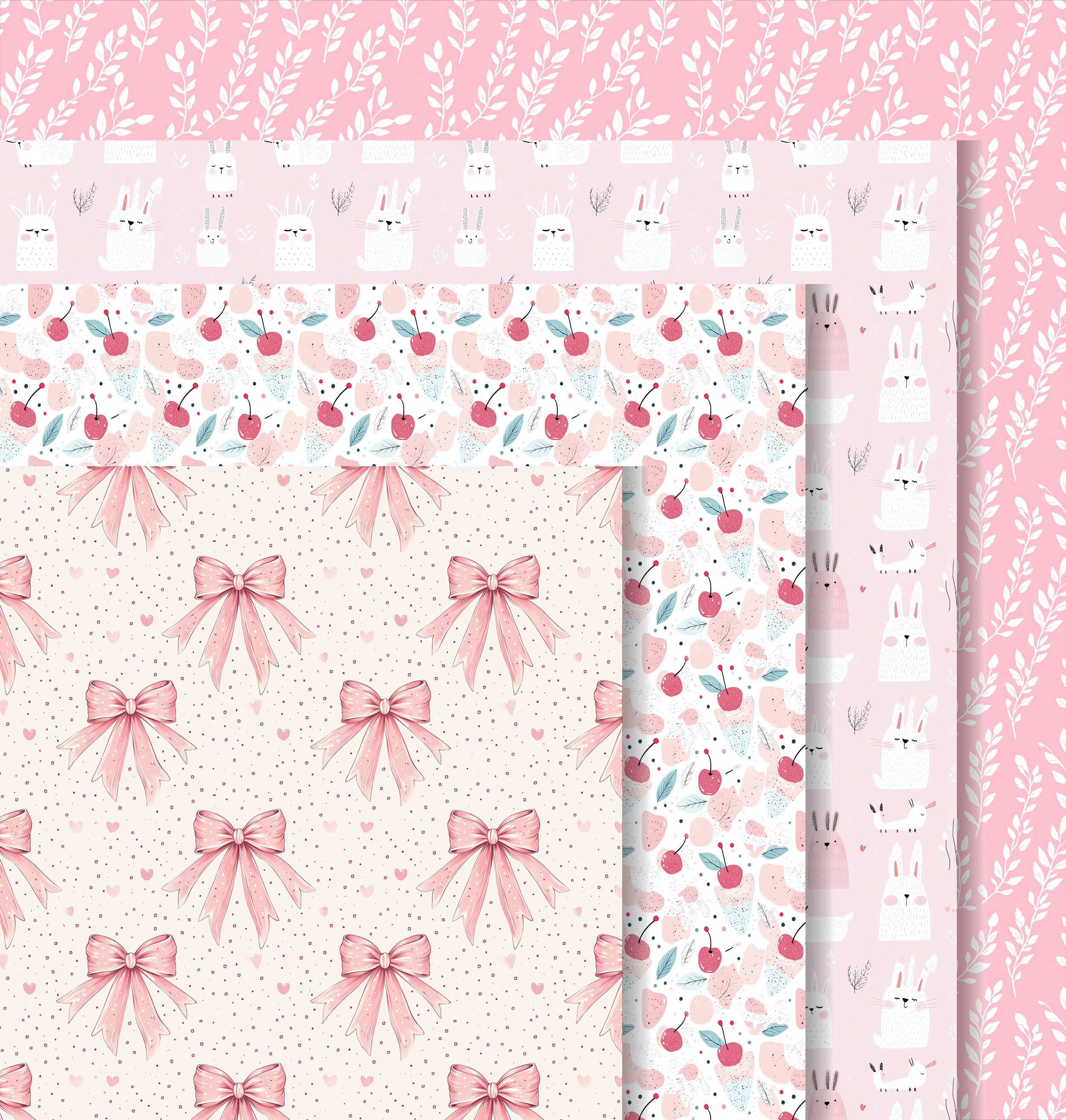 Pink Coquette Pattern Cherry Bow Seamless Pattern Bundle Digital Papers ...