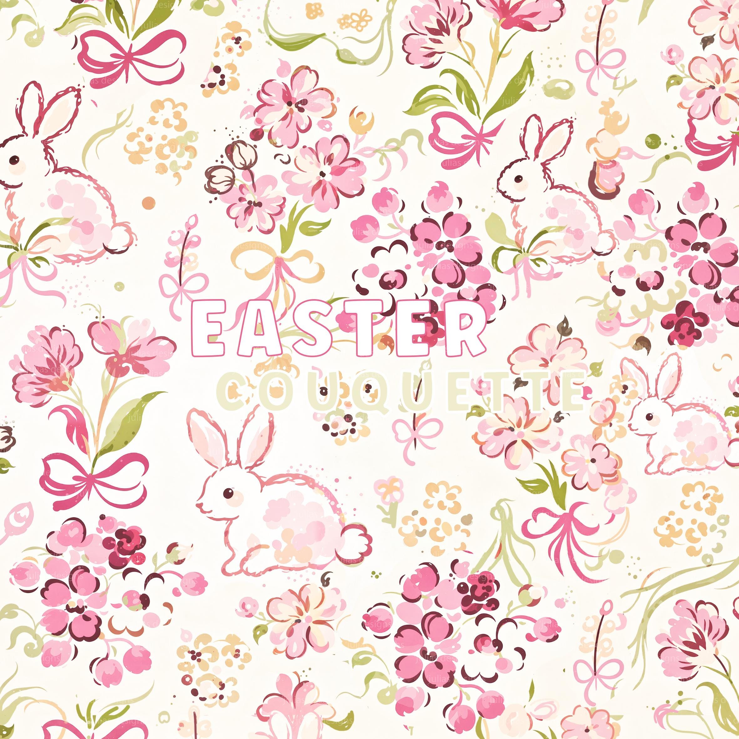 Pink Coquette Pattern Easter Bow Seamless Pattern Floral Digital Papers ...