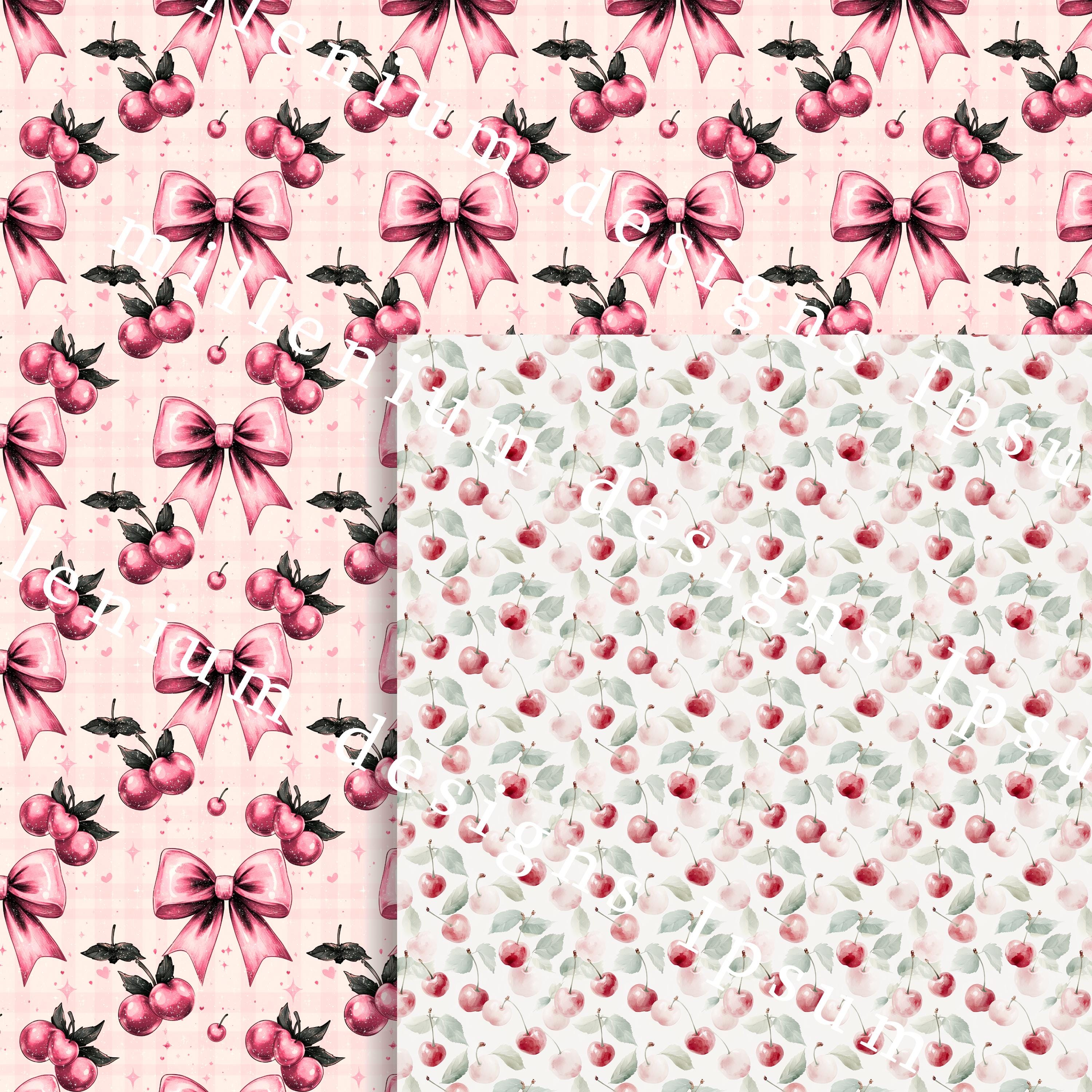 Cherry Coquette Seamless Pattern Bundle: Pink Bow Digital Papers (PNG ...