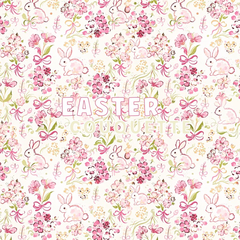 Pink Coquette Pattern Easter Bow Seamless Pattern Floral Digital Papers ...