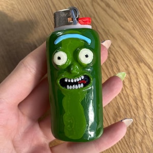 Pickle Rick Clay Lighter Case | Unique Handmade Rick and Morty Accessory | Custom Clay Lighter Holder | Fun Gift for Fans