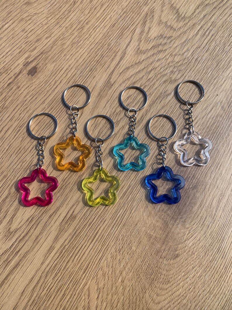 Resin Flower Keychain Pink Orange Yellow Blue, Clear Silver Keychain ...