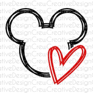 Mickey Valentines SVG, Mickey Heart SVG, Día de San Valentín, Silueta, Cricut, Archivo digital