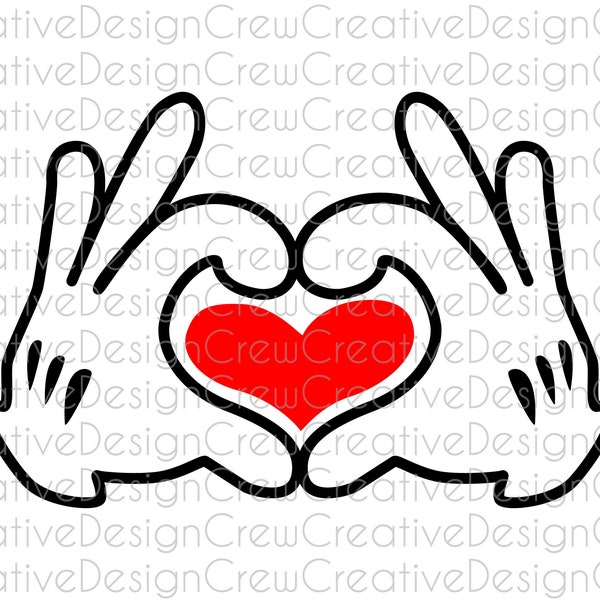 Mickey Heart Hands Etsy