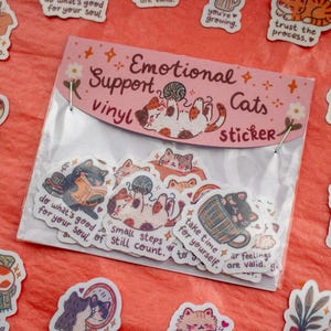 Self Care Cat Stickers | Mental Health Sticker Set | Positive Affirmation Stickers | Cozy Cat Art | Journal Stickers