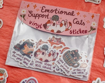 Self Care Cat Stickers | Mental Health Sticker Set | Positive Affirmation Stickers | Cozy Cat Art | Journal stickers