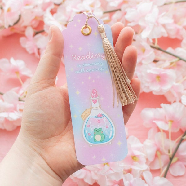 Potion Bookmark with Tassel | Frog | Booktok | Birthday Gift | Book Lover Gift | Unique Bookmarks | Double Printed | Bookish | Cute | Kawaii