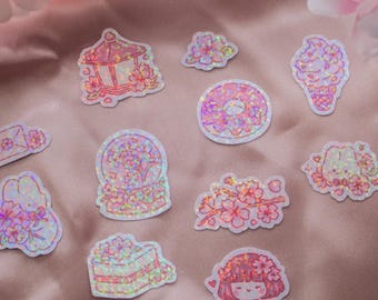 Sakura Sticker Set | 11 Stickers | Kawaii Aesthetic | Floral | Spring Stickers | Scrapbooking | Gift | Cute Sticker | Waterproof | Vinyl |