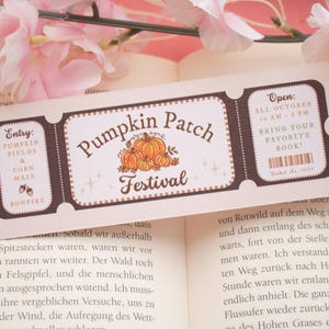 Pumpkin Patch Bookmark | Fall Ticket Bookmark | Autumn Bookmark | Cozy Reading Gift | Halloween Bookmark | Book Lover Gift | Booktok