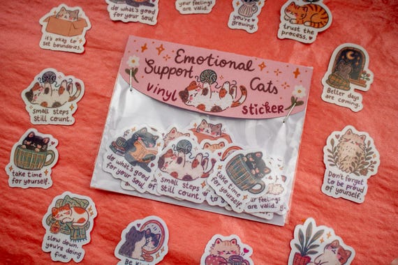 Self Care Cat Stickers | Mental Health Sticker Set | Positive Affirmation Stickers | Cozy Cat Art | Journal Stickers