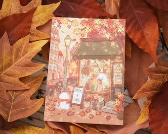 A6 Ghost Cafe Art | Cute | Halloween | Type | Spooky | Coffee Shop | Cozy Autumn | Kawaii Ghost Illustration | Book Shop | Whimsy