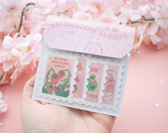 Stamp Stickers | Sticker Pack | Strawberry Stickers | Pink | Cute Stickers | Sticker Pack | Vinyl Stickers | Decals | Sticker Set | Pink |