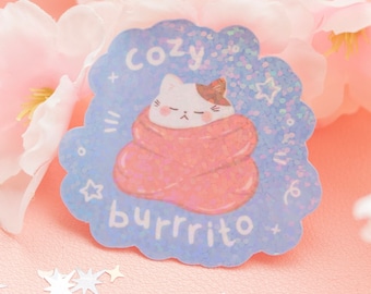 Cute Cat Stickers | Cozy Burrito | Laptop Stickers | Kindle Stickers | Cute Stickers | Waterbottle Stickers | Holographic Stickers | Vinyl |