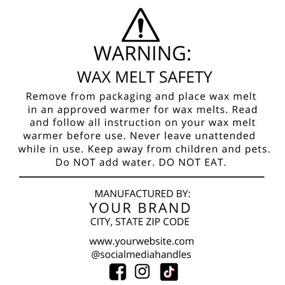 Candle & Wax Melt Warning Label Template DIGITAL DOWNLOAD Editable