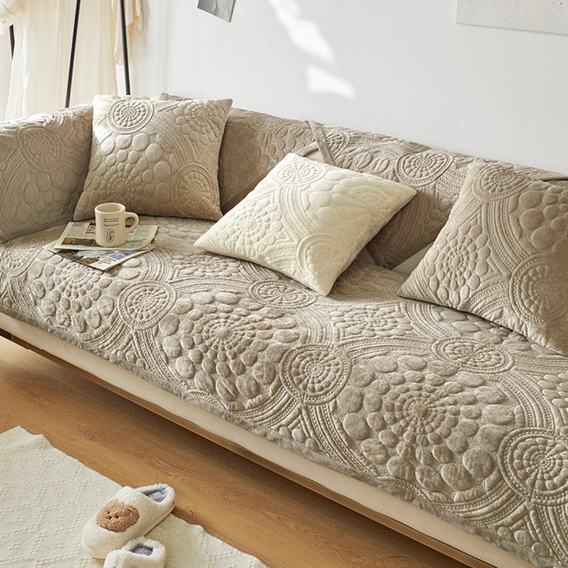 Sherpa Fleece Sofa Couch Cover Thick Plush Seat Cushion - Temu