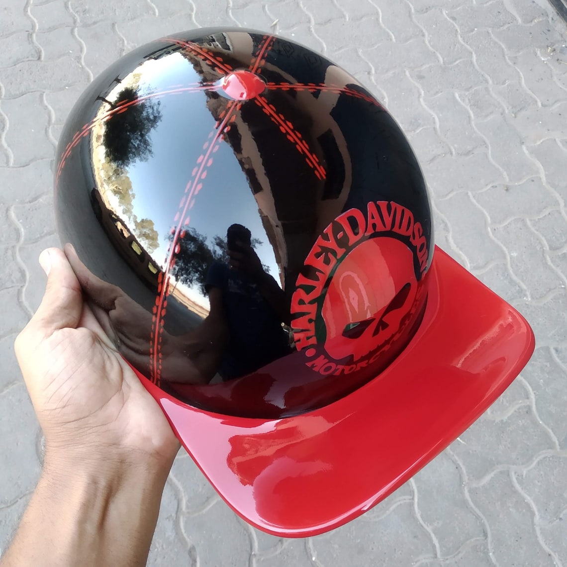 Custom motorcycle helmet cap baseball Red and black free | Etsy