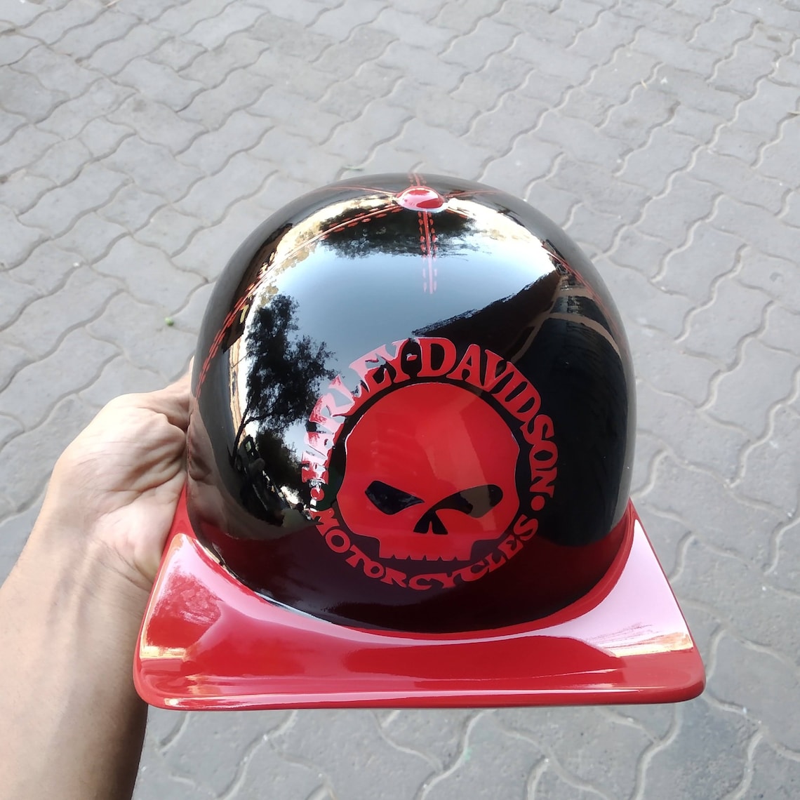 Custom motorcycle helmet cap baseball Red and black free | Etsy
